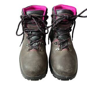 Avenger Steel Toe Hiker Work Boots Women’s 7W Pink Brown Leather Waterproof Safe
